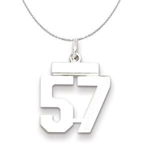 Silver, Athletic Collection Medium Polished Number 57 Necklace - 24 In